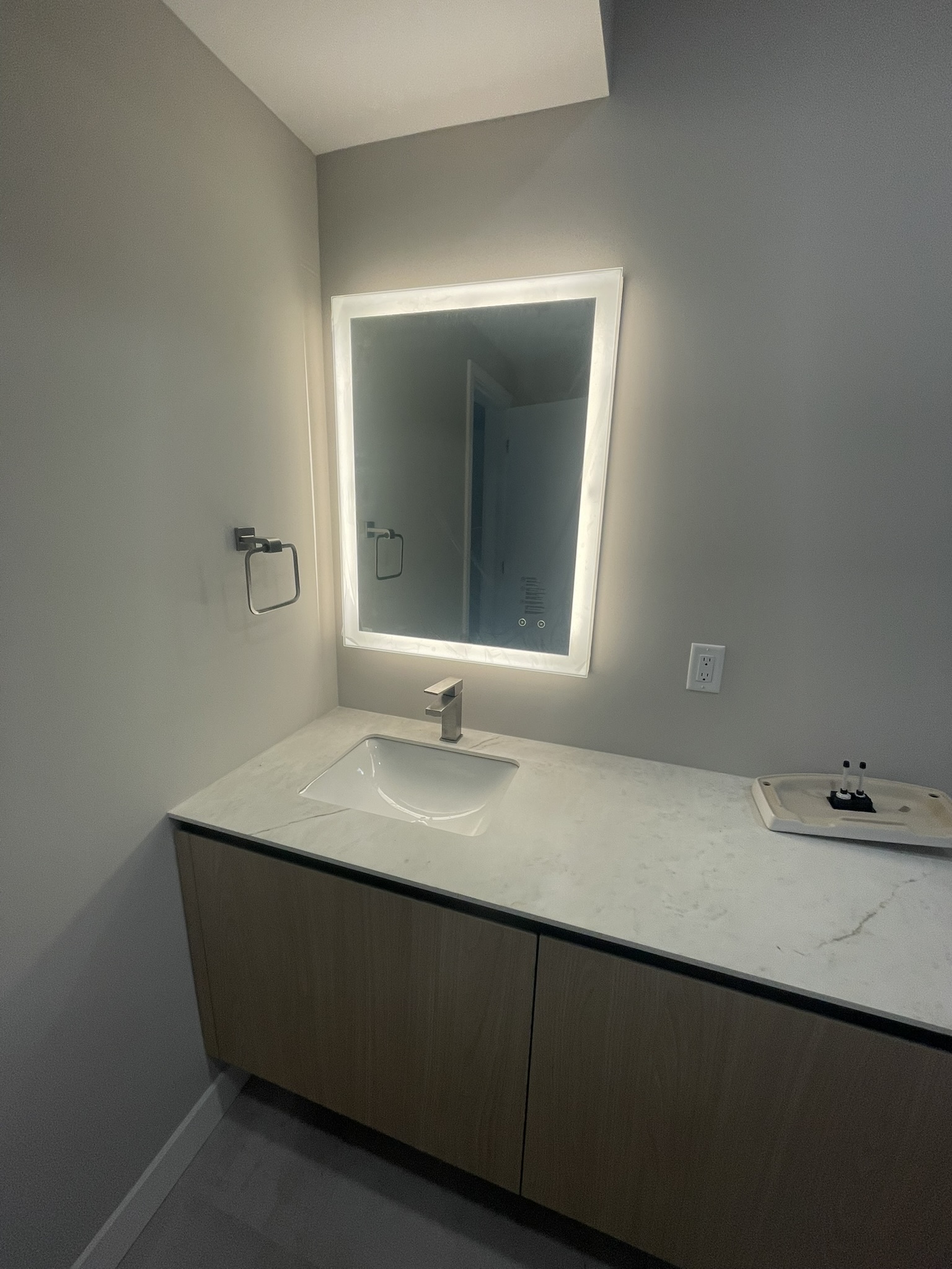 Modern bathroom vanity with new fixtures